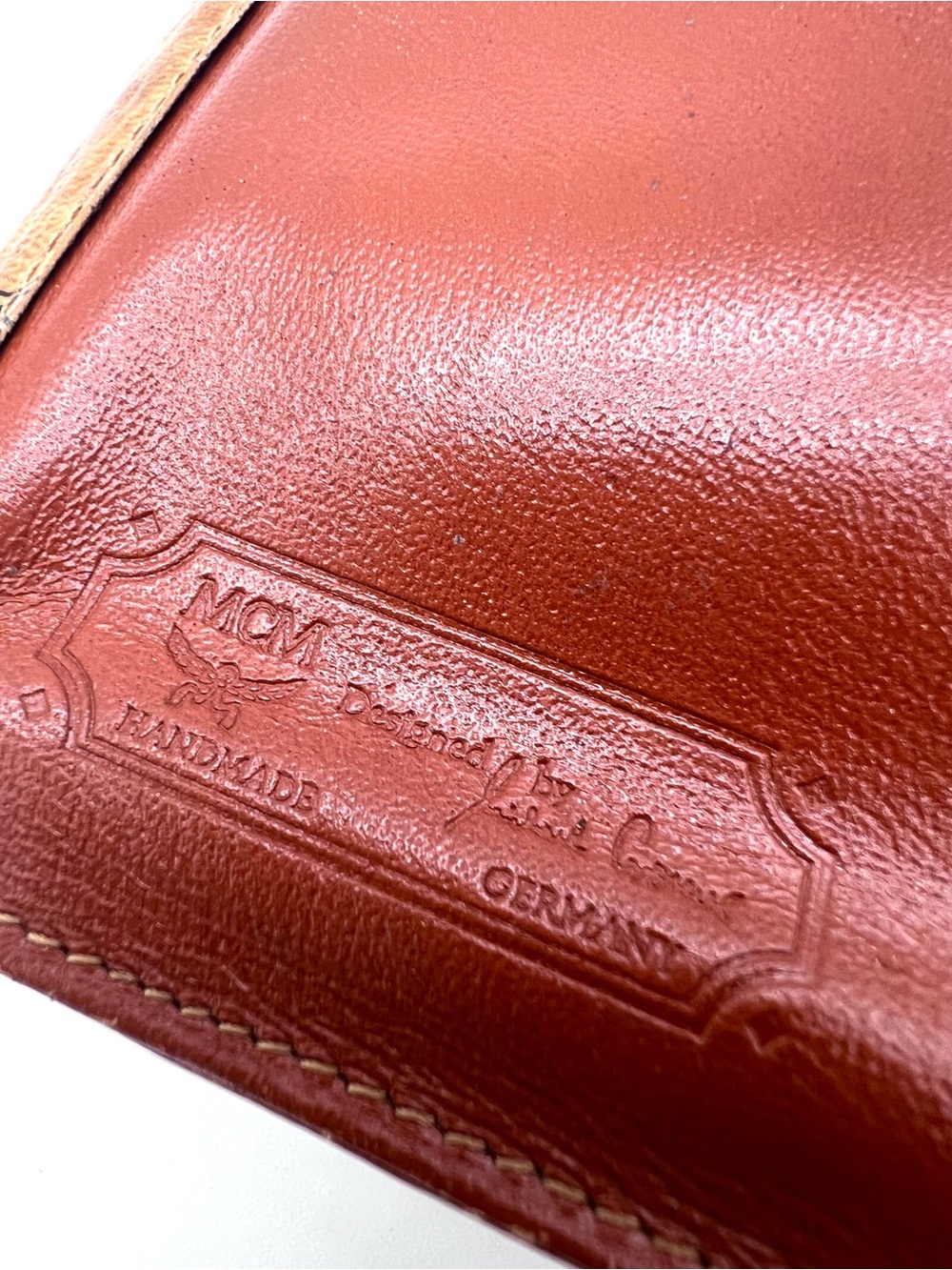 Vintage MCM Visetos Trifold Wallet Cognac Leather Made in Germany - Picture 12 of 15
